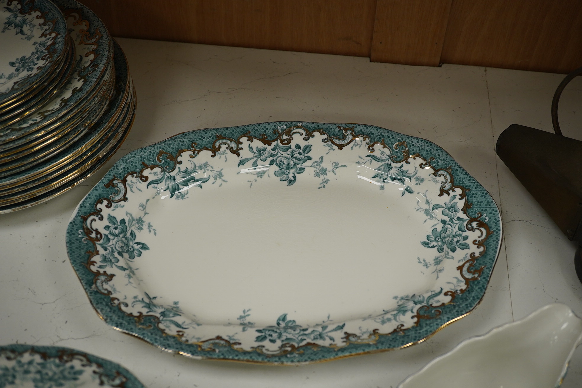 A Staffordshire pottery ‘’Haddon’’ pattern part dinner service. Condition - fair to good